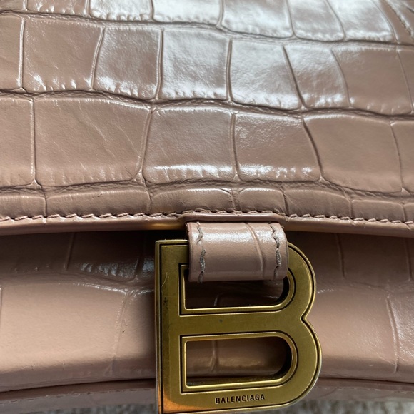 BALENCIAGA Hourglass Small Handbag in beige shiny crocodile embossed calfskin. - Picture 5 of 5